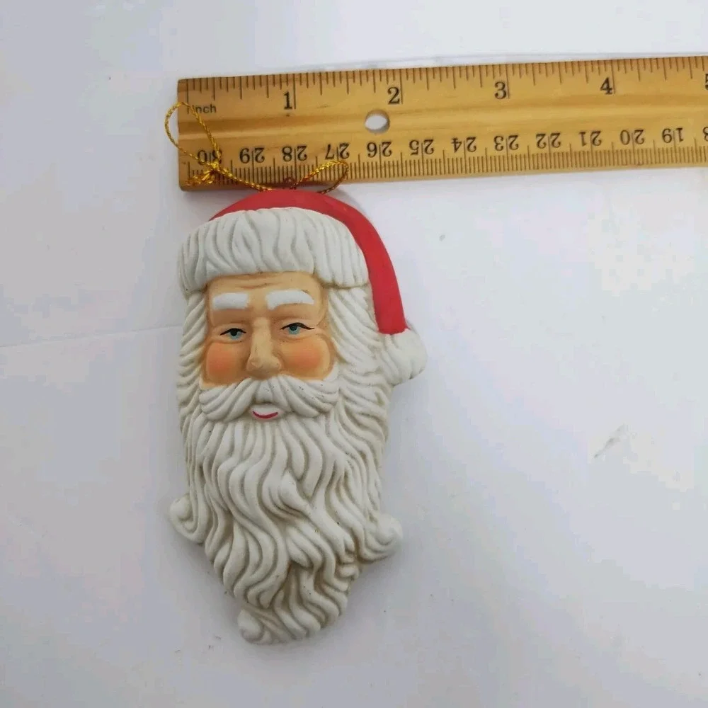 Vintage Ceramic Christmas Ornament Santa Claus Face Red And‎ White 4